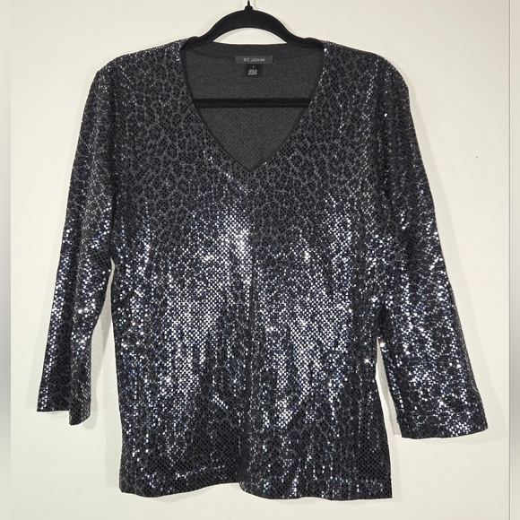 ST. JOHN METALLIC SEQUIN BLOUSE. - Picture 1 of 4